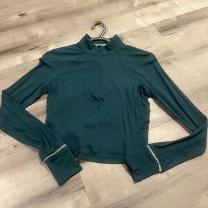 Green Cropped Fitted Mandarin Collar Sweatshirt